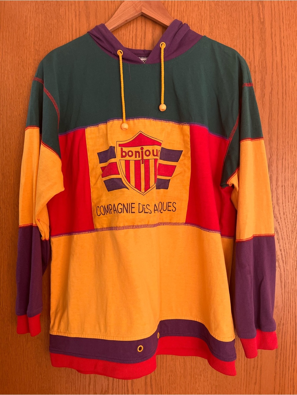Vintage Bonjour Colorblock Hoodie Size Medium *RARE*